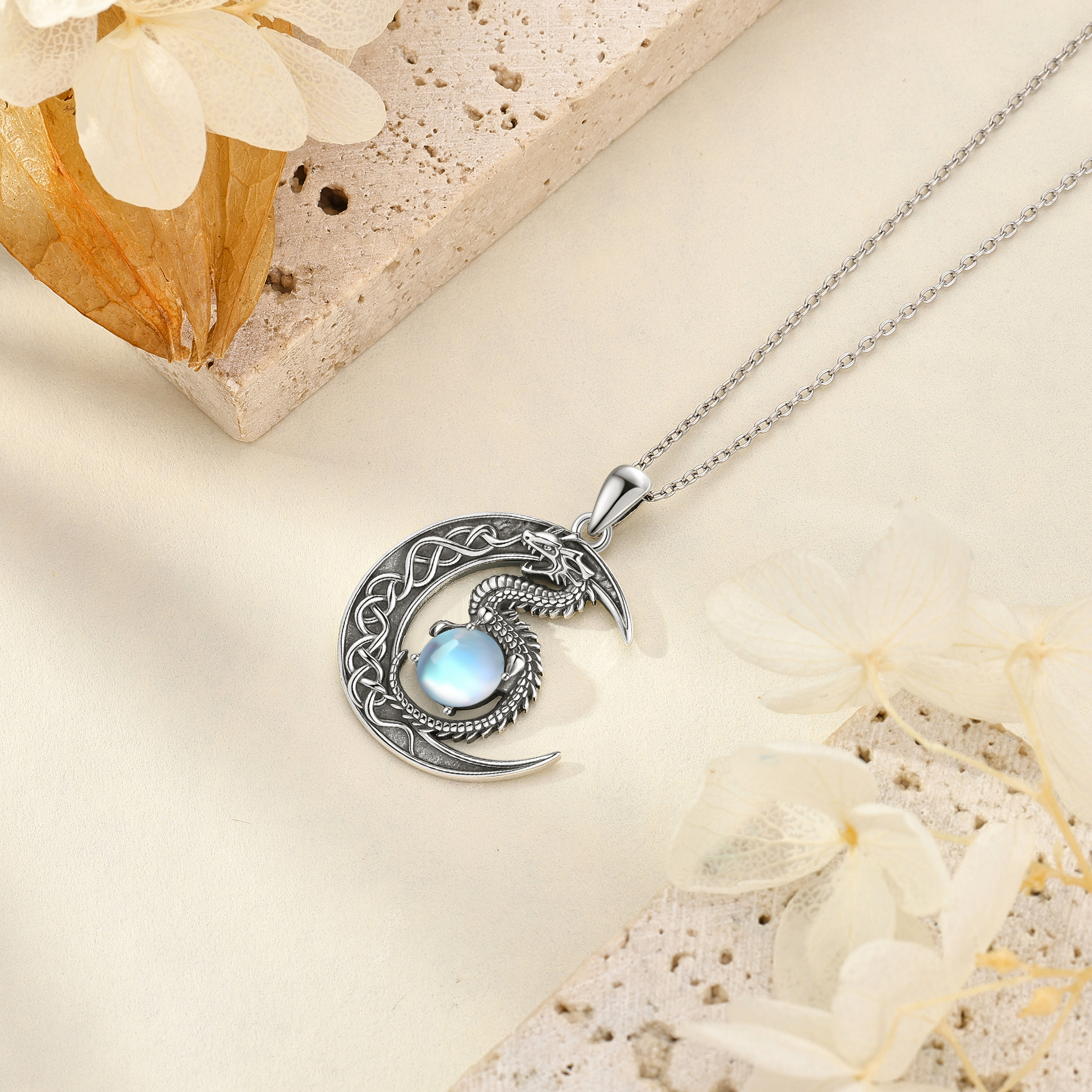 Women's 925 Sterling Silver Moonstone Dragon Necklace